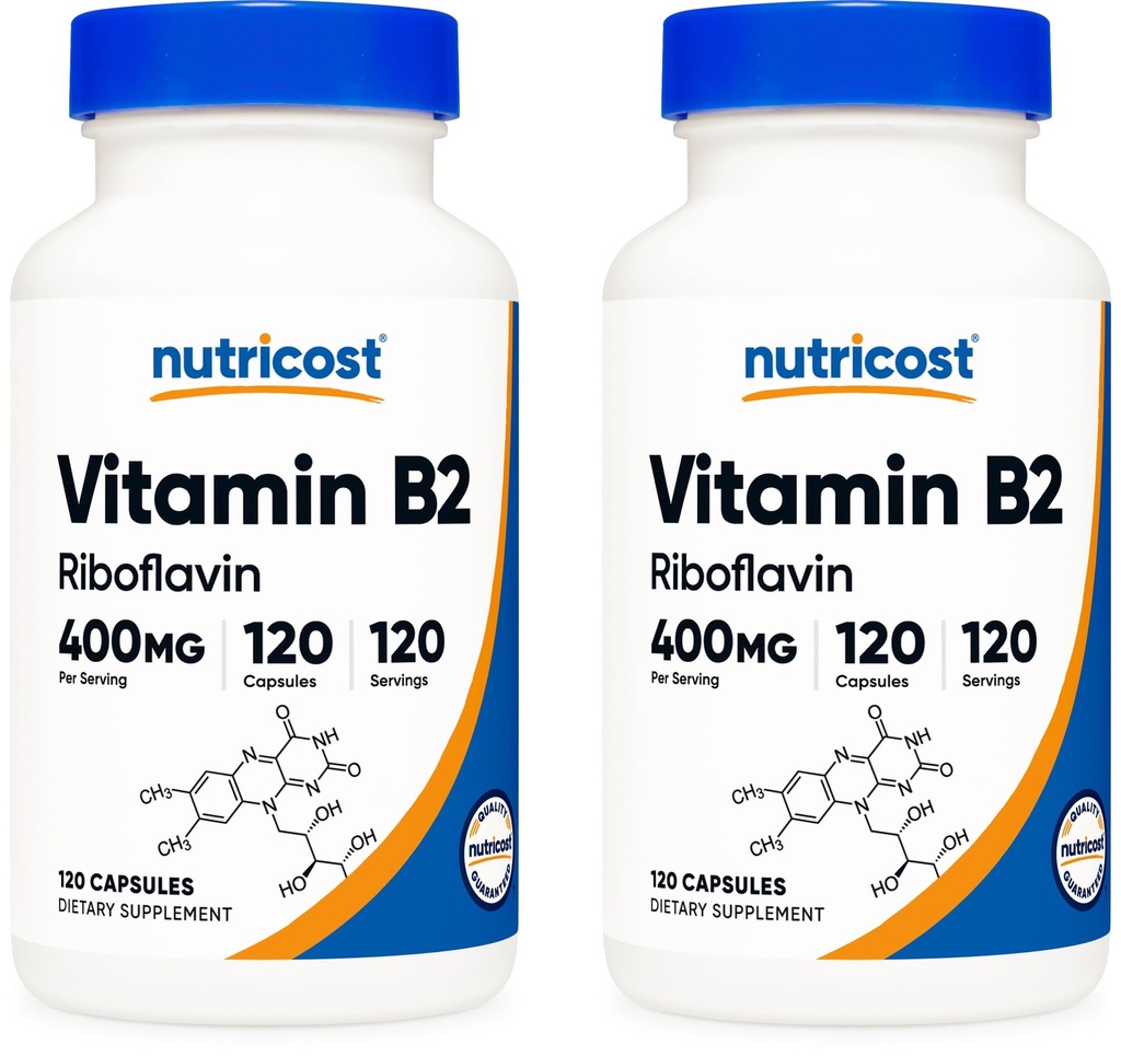 Nutricost Βιταμίνη B2 (Riιβοφλαβίνη) 400mg, 120 κάψουλες (2 φιάλες)