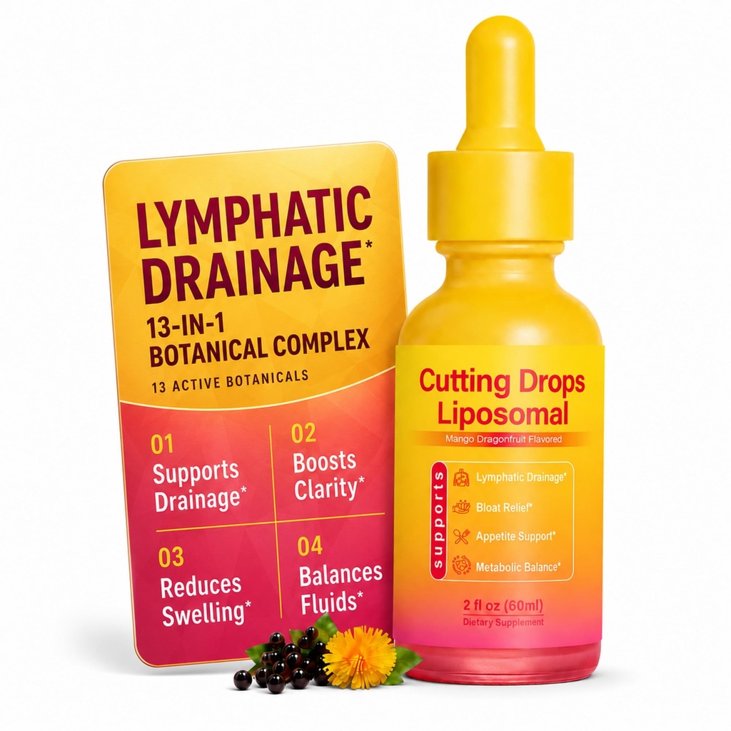 Cutting Drops - Lymphatic Drainage, Gut Health & Bloat Relief, 60 Servings | Cutting Drops Liposomal With Cleavers, Dandelion & Berberine - Appetite Balance & Metabolic Wellness, Mango Dragonfruit.