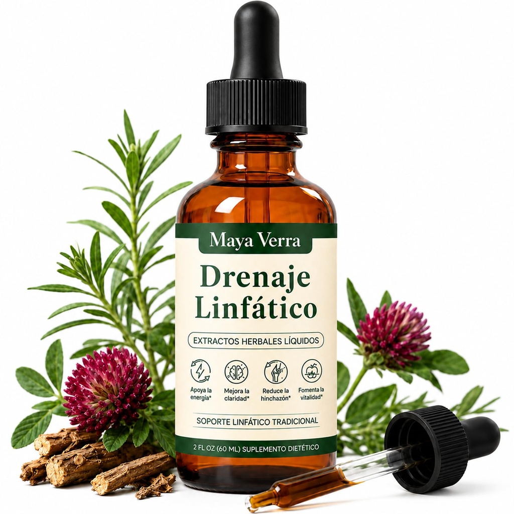 Mayaverra Drenaje Linfático Gotas, Lymphatic Drainage Drops, Liquid Herbal Extracts with Cleavers, Red Clover, Stillingia & Prickly Ash, Daily Fluid Balance and Wellness Support, 2 Fl Oz
