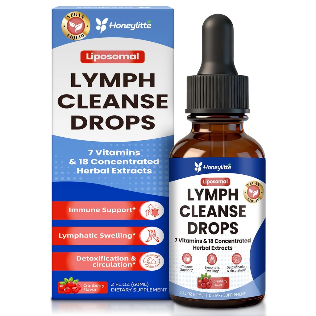 Lymphatic Drainage Drops 1800mg - 18 Herbal Extracts with Echinacea, Astragalus 10:1, Turmeric 10:1 & 7 Vitamins - Immune & Circulatory Support - Vegan, Non-GMO, 2 FL OZ (50ml)