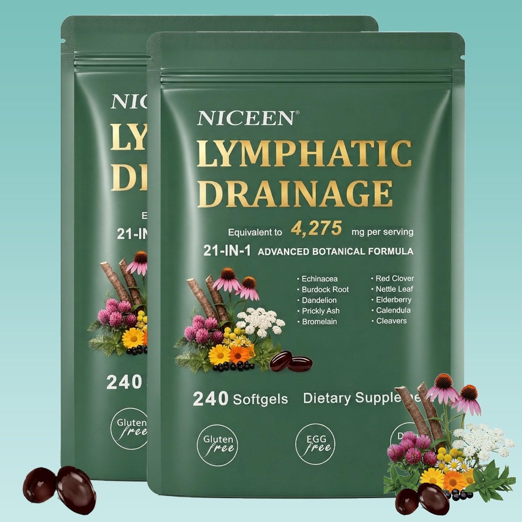 Lymphatic Drainage Supplements, 480 Softgels for Men Women | 21-in-1 Herbal Blend with Echinacea, Dandelion, Burdock Root, Cleavers, Calendula, Red Clover & More, Lymph System Support