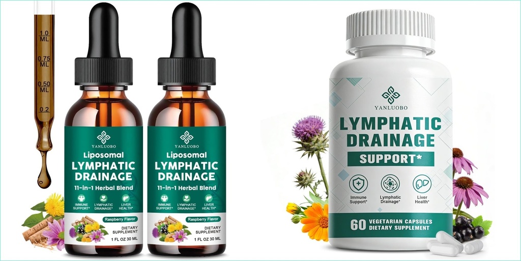 Lymphatic Drainage Drops & Capsules Lymphatic System & Immune Support, Fluid Balance & Liver Detox with Echinacea, Horse Chestnut, Dandelion, Burdock - Vegan, Non-GMO