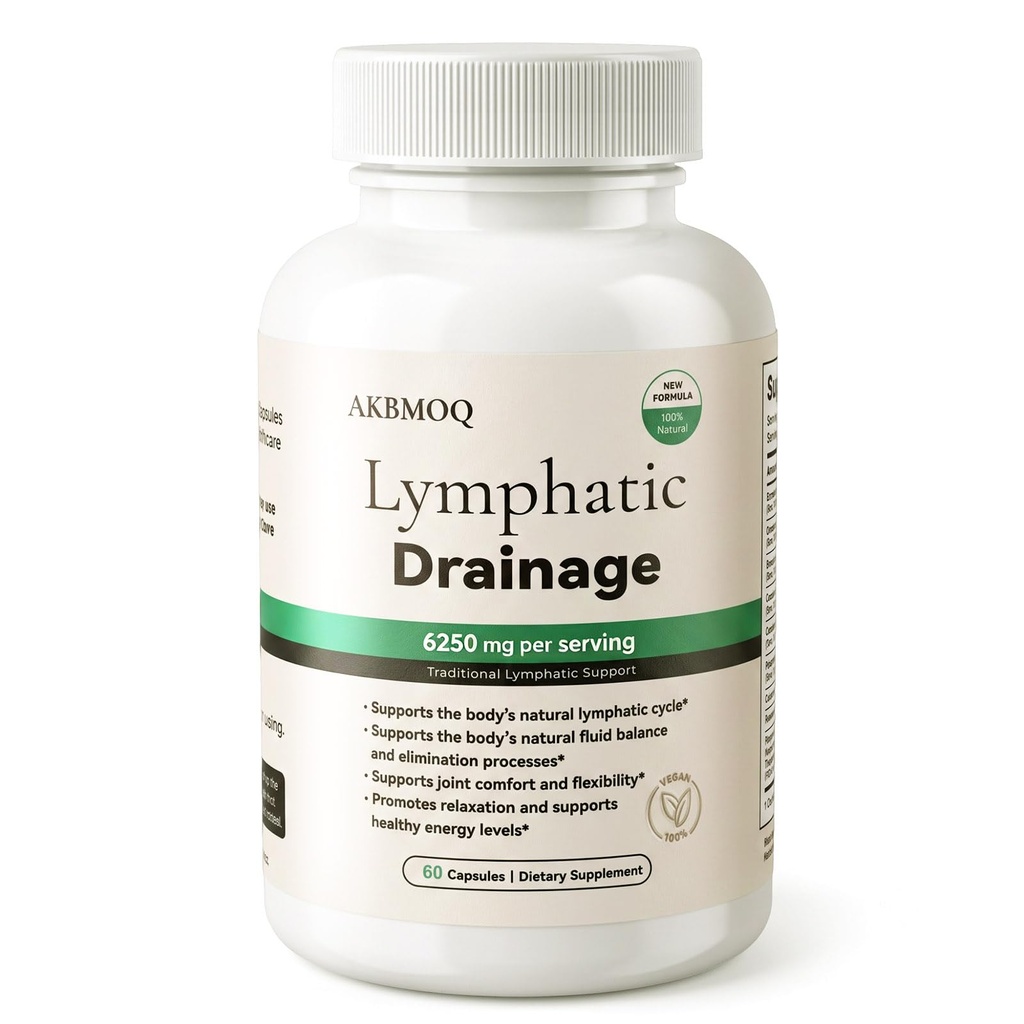 Lymphatic Drainage Supplements, Natural Lymphatic Complex with Echinacea, Cleavers, Dandelion, Burdock & Elderberry,Support Bloating Relief, Fluid Balance & Immune Health – 60 Capsules