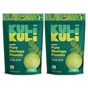 Kuli Kuli Moringa Oleifera Organic Leaf Powder & Green Smoothie, 100% Pure USDA Certified & Non-GMO Moringa Powder, Great with Smoothies, Tea, and Food, 2 Pack