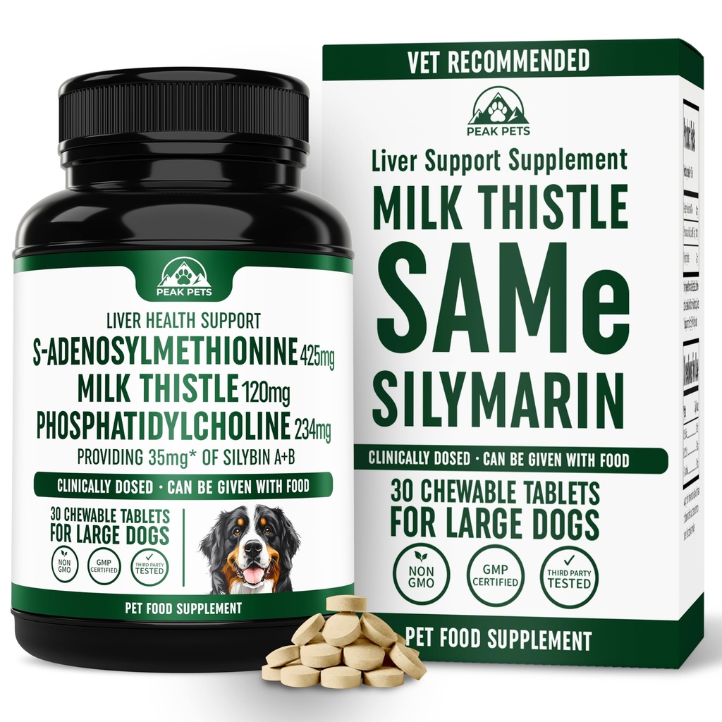 Liver Support Supplement for Large Dogs with Silymarin (Same & Silybin) S-Adenosyl-L-methionine (SAM-e) & Silybum (Milk Thistle) Dog Liver Supplement - 3rd Party Tested, Non GMO - 30 Chewable Tablets