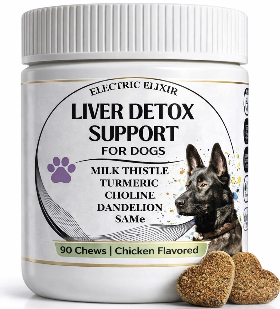 Advanced Liver Support Supplement for Dogs – Milk Thistle, Turmeric, Same & Choline – Liver Detox, Kidney Support, Immunity & Metabolic Boost – Organic Ingredients, Natural Chicken Flavor – 90 Chews
