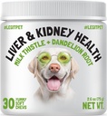 Liver & Kidney Support for Dogs Detox Natural Supplement with Milk Thistle Dandelion Root Turmeric Curcumin Hepatic Support Treats for Canine Liver Function (30 Chews (Pack of 1))