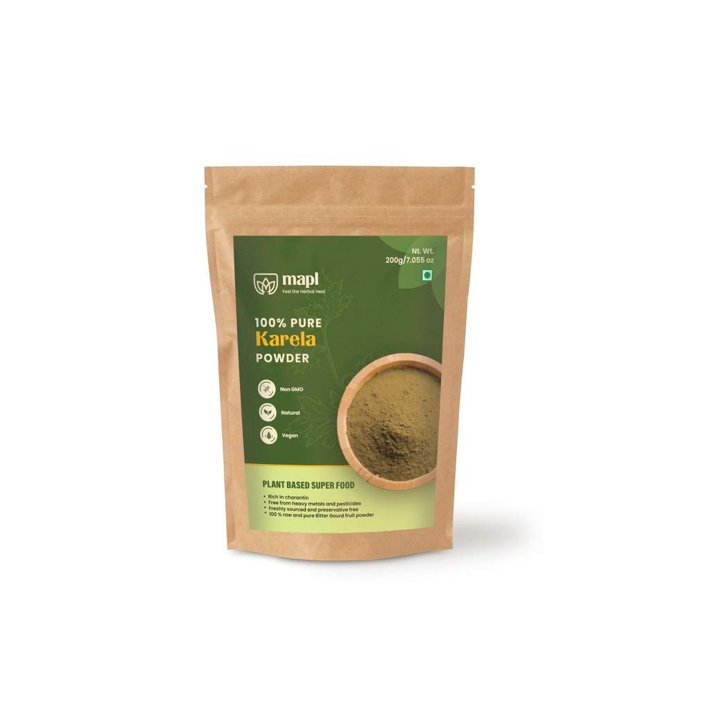 MAPL Bitter Melon Powder (Karela Powder) – 7.055 oz (200 g) – Organic Ayurvedic Bitter Gourd Herb | Polvo de Melon Amargo Organico – Herbal Indian Supplement for Digestive Health, Wellness & Hair Care