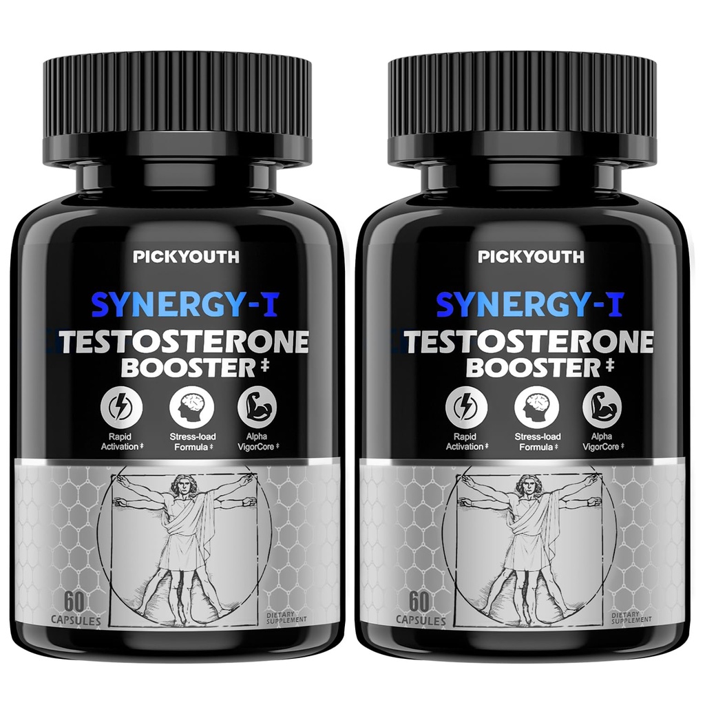 Synergy-T Testosterone Booster Supplement for Men, Total Male Performance, Liposomal Absorption System, 100% Transparency with Ashwagandha, DIM, Turkesterone, Zinc & Tongkat Ali, 120 Count
