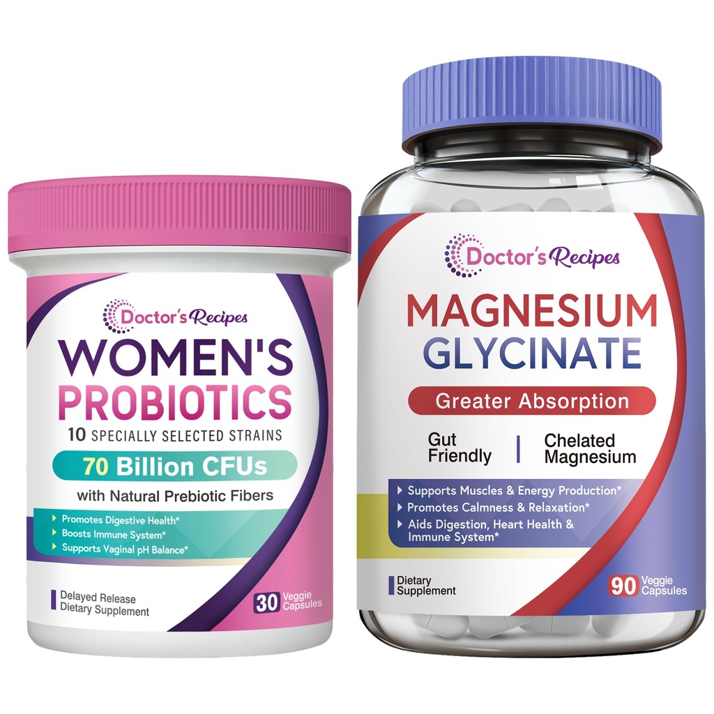 Doctor's Recipes Organic Prebiotics and Probiotics for Women Digestive Health Magnesium Glycinate Supplement