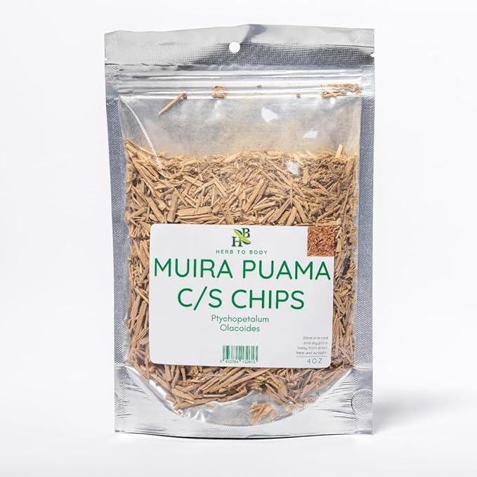 Herb To Body Muira Puama Cut & Sifted Chips - 4oz, Wildcrafted Ptychopetalum Olacoides, Loose Herbal Chips for Muira Puama Tea, Herbal Tea, Traditional Herbal Blends, and DIY Preparations