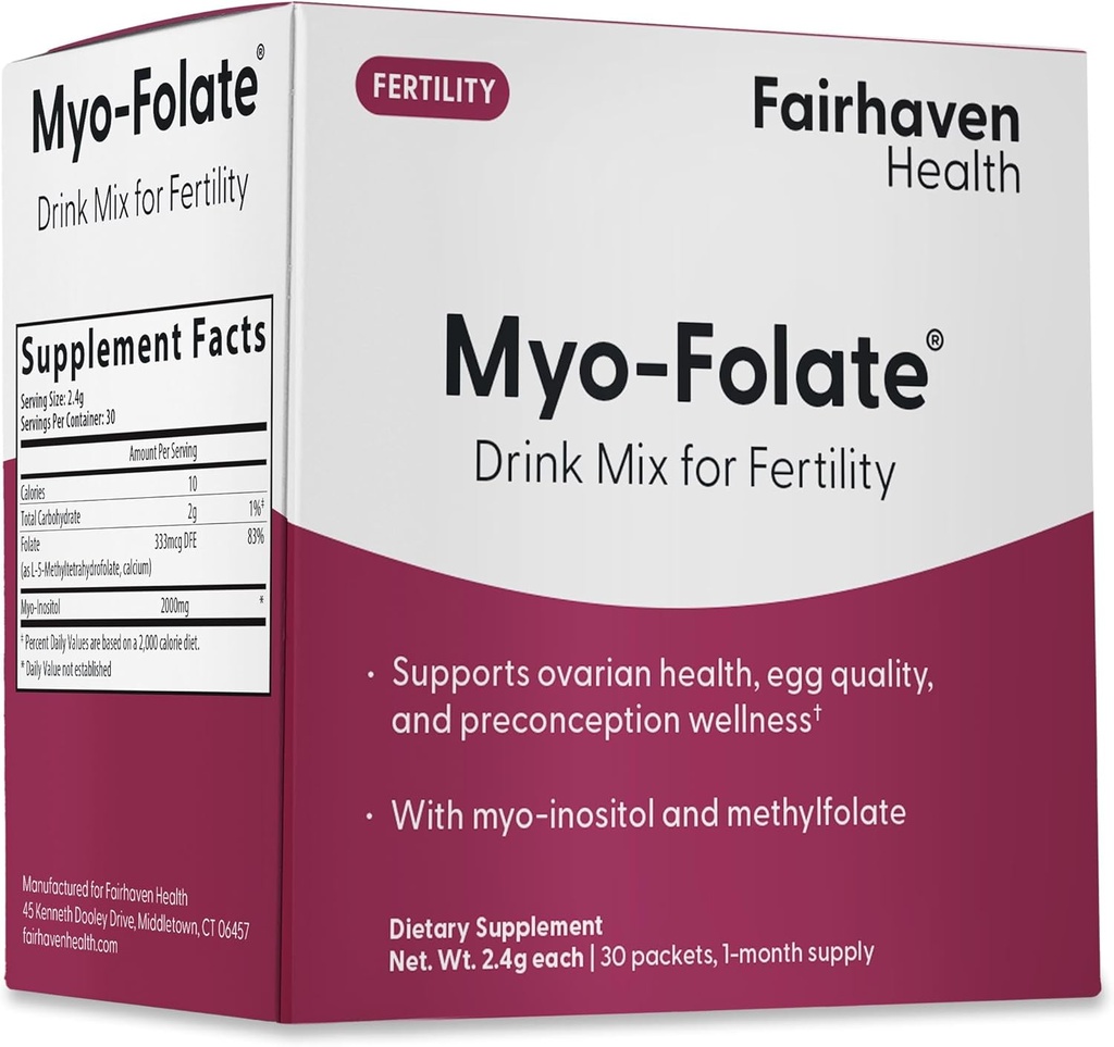 Fairhaven Health Folate και Myo Ινοσιτόλη Κόνις για γυναίκες - 1 ανά ημέρα, Γυναικείο συμπλήρωμα γονιμότητας, Ovarian Health and Egg Quality - 2000 mg Myo-Inositol και 333 mcg Methylfolate – 30 Stick Packs