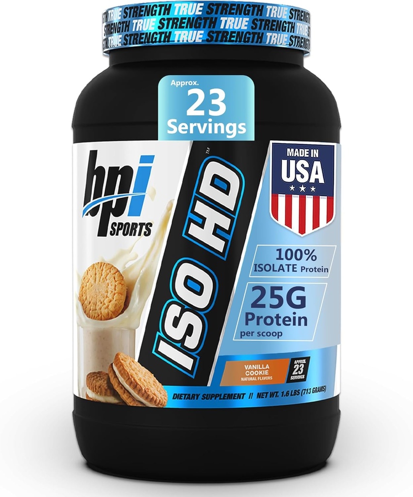 BPI Sports ISO HD Isolate Protein Powder – 100% Whey Isolate, Protein Powder for Muscle Gain - Vanilla Cookie - 1.6 Lb - 23 Σερβιέτες