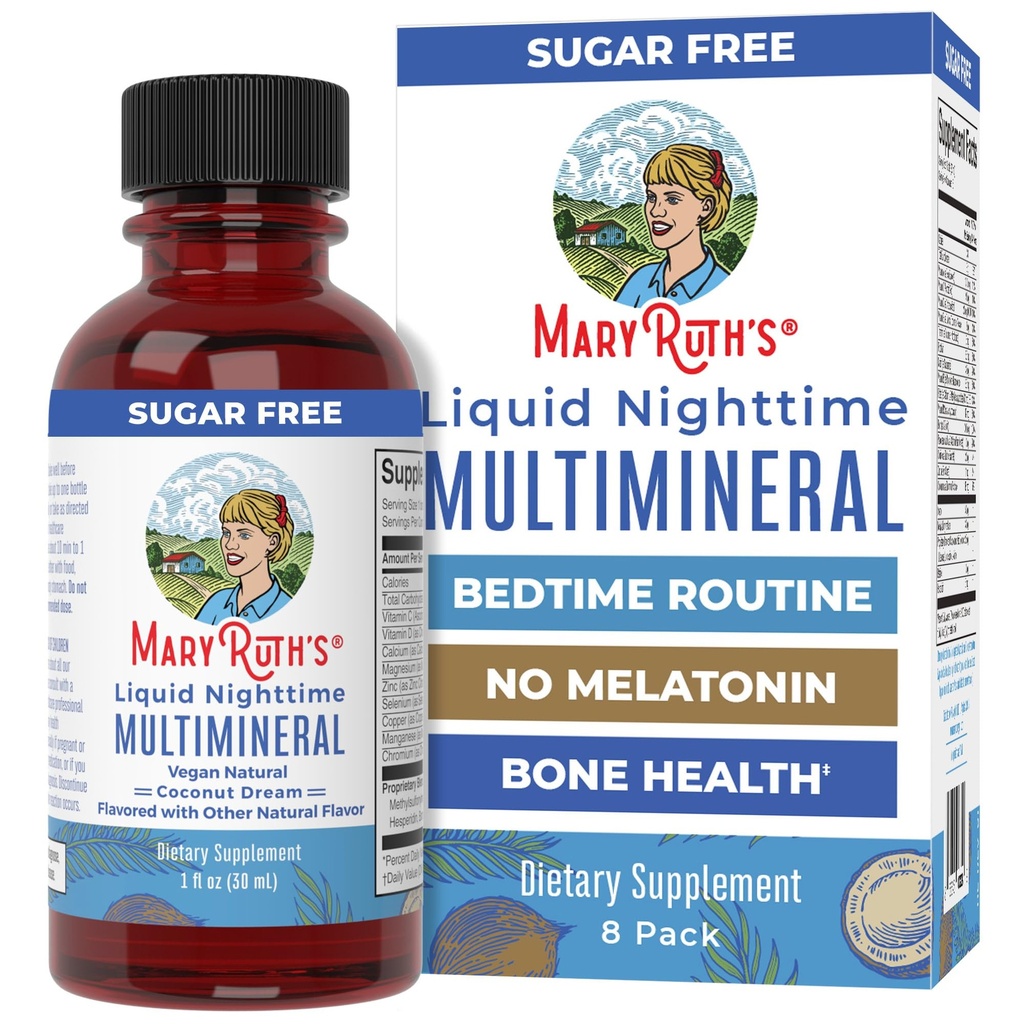 MaryRuth's Liquid Nighttime Multimineral Travel Pack, 8 Pack | NO Melatonin, Magnesium Citrate, Calcium, Zinc, Vitamin D3