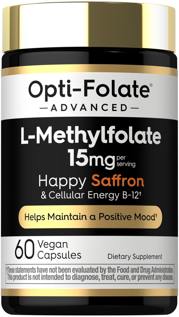 Carlyle L Methylfolate 15mg | 60 Capsules | with Methyl B12 & Saffron | Vegan, Non-GMO, Gluten Free Supplement | by Opti-Folate