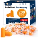 VOISEN Foam Ear Plugs,200 Pairs Ear Plugs for Sleeping | 32dB NRR 37dB SNR Ear Plug Noise Cancelling for Snoring, Studying, Loud Events,Traveling & Concerts, Individual Package