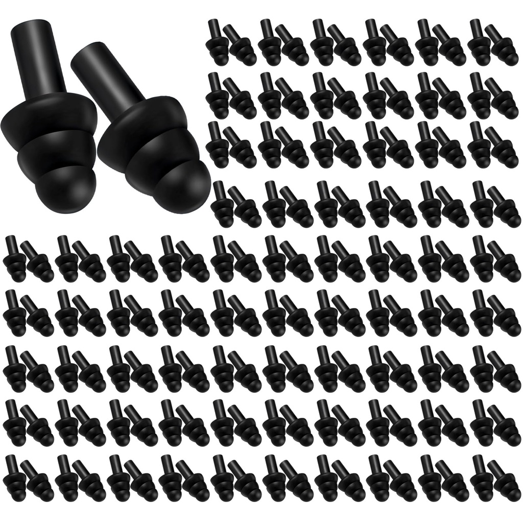 TrelaCo 200 Pairs Silicone Ear Plugs Bulk, Nrr 32db Reusable Waterproof Soft Ear Plugs for Sleeping Noise Swimming Hearing Protection Earplugs Shooting Construction Hunting Music Concerts(Black)