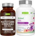 Multivitamin & Minerals for Men + Advanced Kids Multivitamin Gummy Vegan Bundle, με μεθυλιωμένες βιταμίνες, βιταμίνη Α, C, D3 & E, Clean Label, 60 Tablets + 90 Berry Flavor Gummies, από τον Igenus