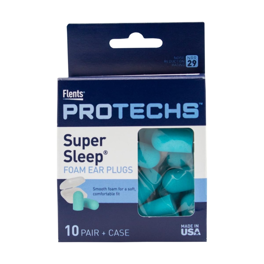 Flents Protechs Super Sleep Foam Ear Plugs, NRR 29, 10 Pair, Teal | Ideal For Loud Noise, Reduces Pressure And Background Noise, Easy Use With Comfort Fit