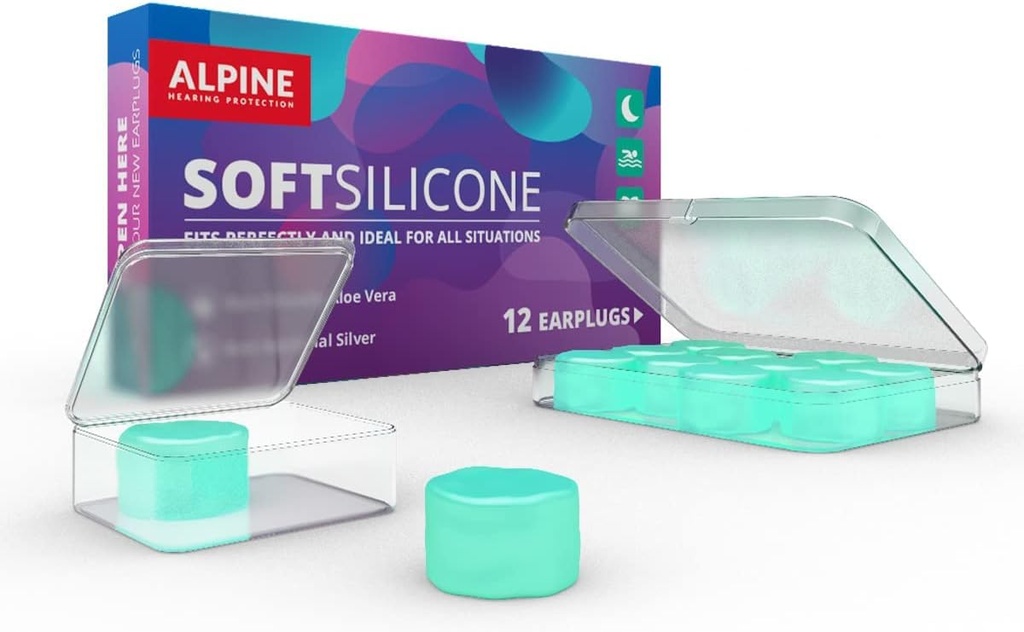 Alpine SoftSilicone | Moldable Ear Plugs for Sleeping & Swimming | Noise reduction ear plugs | Comfortable soft silicone earplugs | 28 dB SNR | 6 Pack