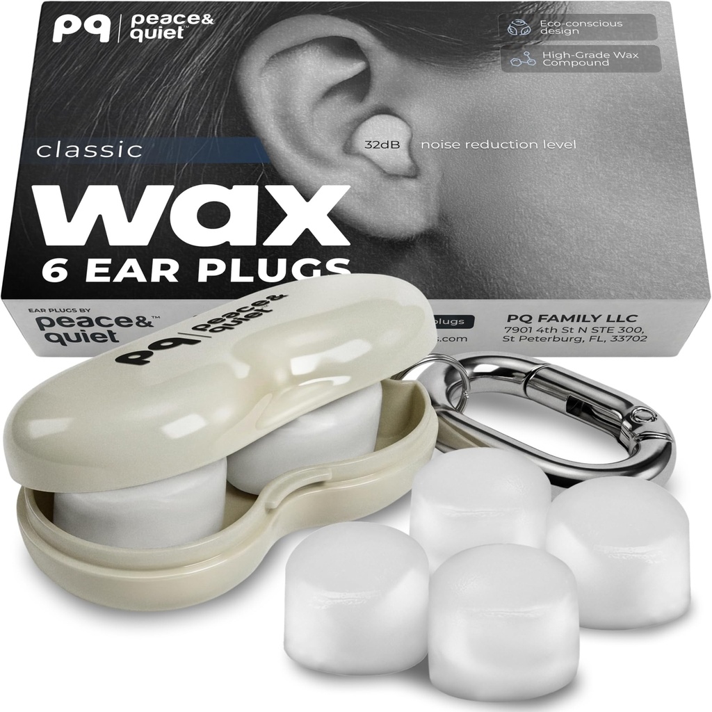 PQ Wax Ear Plugs for Sleep - 6 Silicone Wax Earplugs for Sleeping and Swimming - Gel Ear Plugs for Noise Cancelling, Ear Protection - Sleeping Earplugs with Sound Blocking 32 Db (6-Pillows). White