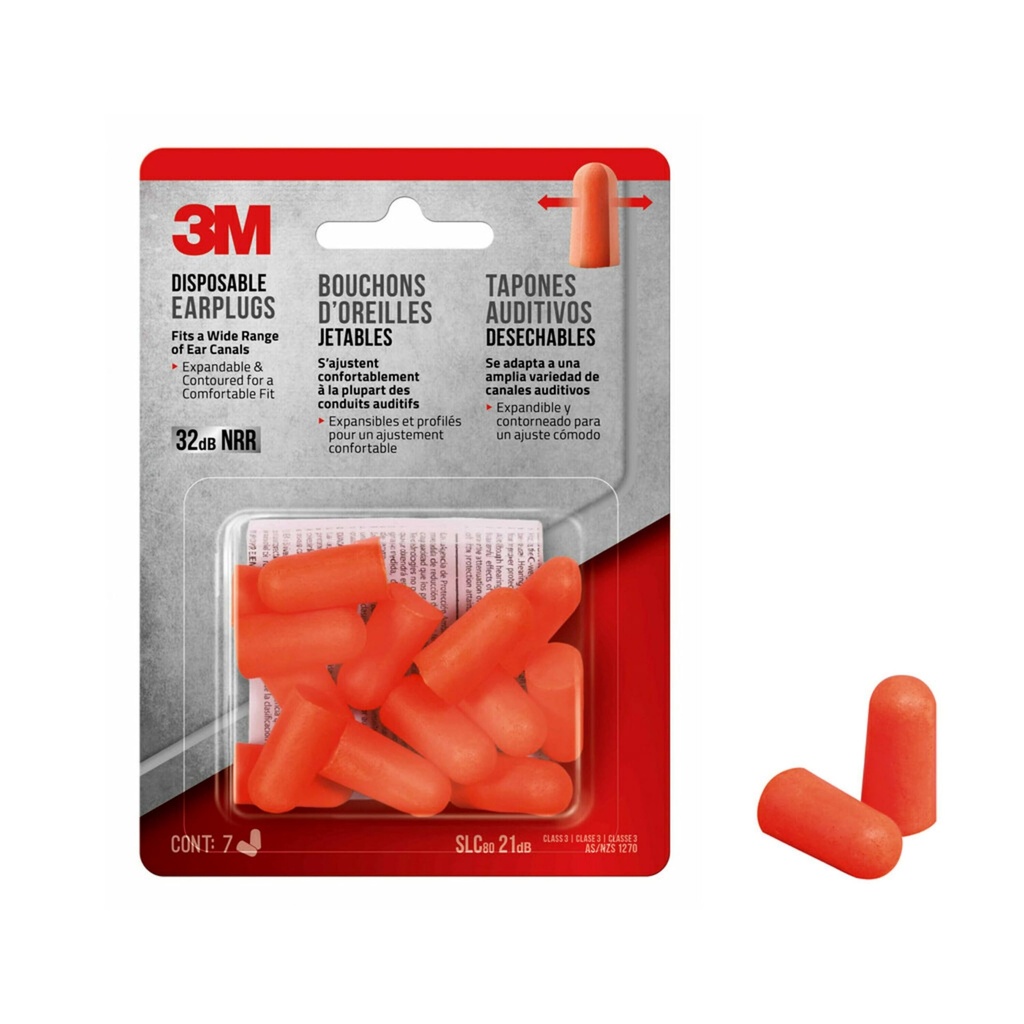 3M Safety Disposable Earplugs, Lightweight and Pliable Ear Plugs, 7-Pair