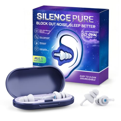 Reusable Ear Plugs for Sleeping, Noise Cancelling Earplugs | Soft Silicone Earbuds for Noise Reduction 35dB, Hearing Protection, 3D Oval Design for Side Sleepers, 2 Pairs (S + M/L)