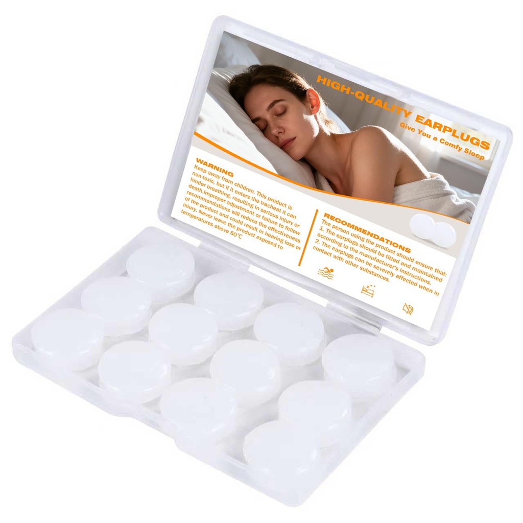 12 Pack Reusable Silicone Ear Plugs, Great for Sleep and Swimming | Shapeable Silicone Earplugs for Noise Reduction, with a Soundproofing Level of 32 Decibels, Color: White