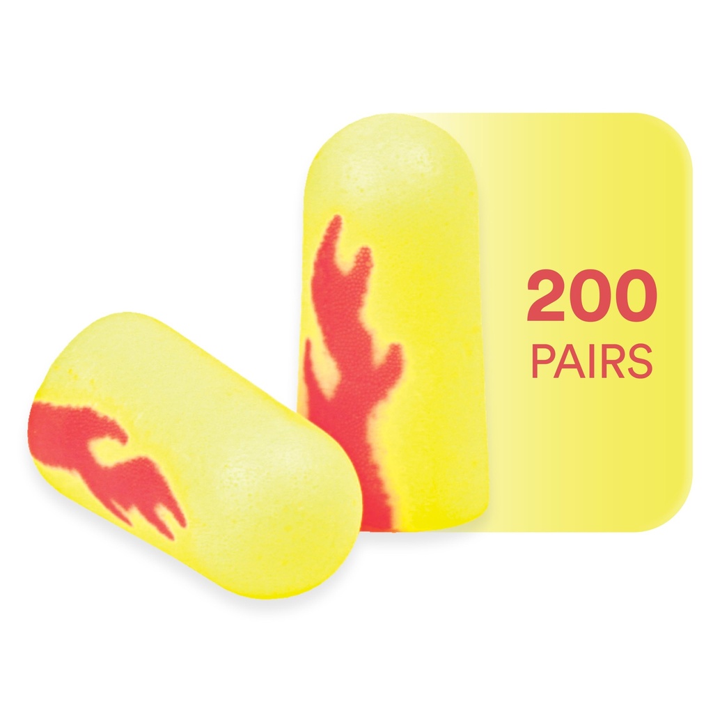 3M Ear Plugs, E-A-Rsoft Yellow Neon Blasts 312-1252, Disposable, NRR 33 | 200 Pairs/Box, Uncorded, Foam, Drilling, Grinding, Machining, Sawing, Sanding, Welding, 1 Pair/Poly Bag