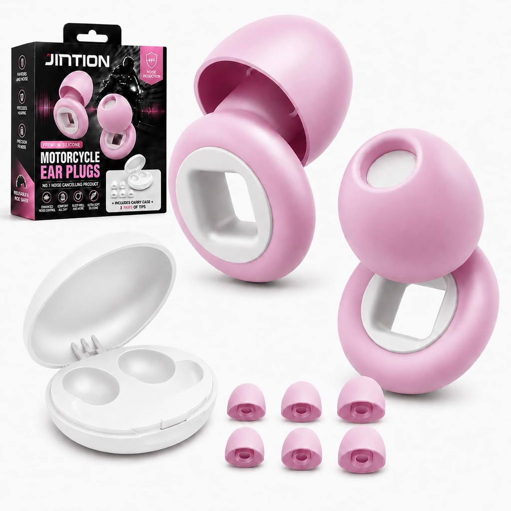Motorcycle Ear Plugs Custom Earplugs Wind Noise for Concerts Riding Reduction Bike Concert Reducing Sleep Molded High Fidelity Musician Quiet Hearing Protection Adjustable Fit (Pink)