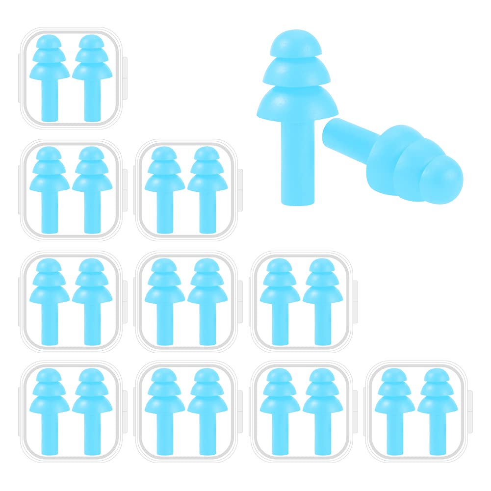 10 Pairs Noise Cancelling Ear Plugs, Premium Soft Silicone, Reusable, Waterproof, Hypoallergenic, Earplugs for Swimming, Airplanes, Concerts, Shooting, Travelling, Sleeping & Snoring (Sky Blue)