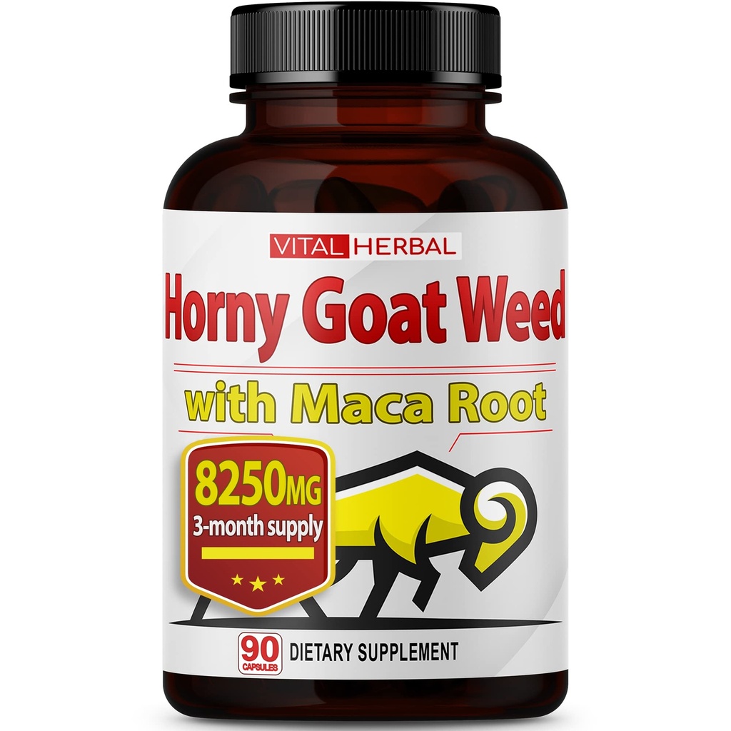 Vital Herbal Horny Goat Κάψουλες ζιζανίων για μέγιστη δύναμη με Maca Root Tribulus Ashwagandha Tongkat Ali Panax Ginseng για άνδρες γυναίκες, Boost Energy (90 Count (Pack of 1))