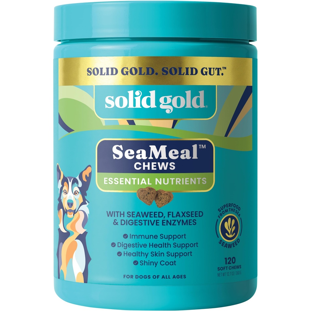 Solid Gold Cat & Dog Multivitamin Chews - Kelp, Omega 3 & Βιταμίνες για Οδοντικό, Πεπτικό, Ανοσοποιητικό, Δέρμα & Καλσόν Υγεία - Multi Vitamin for Dogs & Cats - Sea Kelp Based Soft Chew for All Ages - 120ct