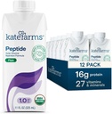 KATE FARMS Organic Adult Peptide 1.0 Formula, Plain, Sole-Source, Hydrolyzed Plant-Based Nutrition for Oral or Tube Feeding, 11 Fl oz (12 Pack)