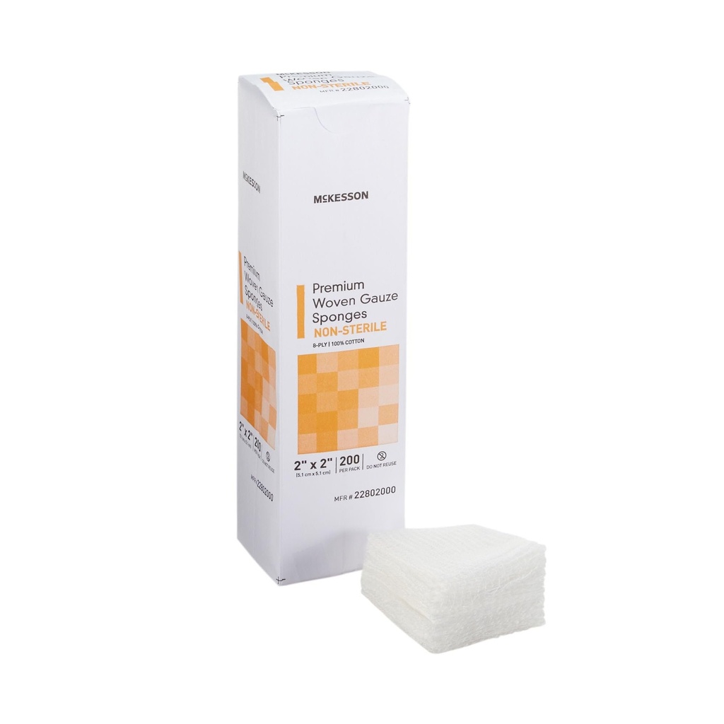 McKesson Woven Gauze Sponges, Non-Sterile, 8-Ply, 2 x 2 in, 1 pk | 100% Cotton