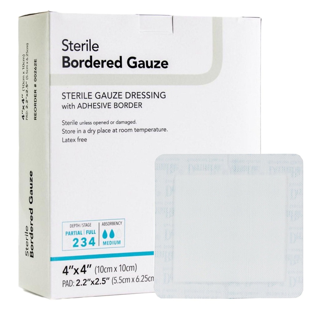 DermaRite Sterile Bordered Gauze Dressing with Adhesive Border, 4 in, 1 ct | Flexible Non-Linting Material, First-Aid, Individually Packaged