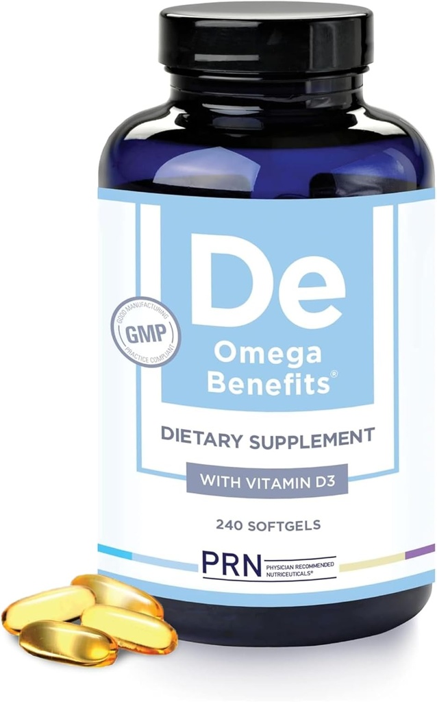 PRN DE Omega 3 Supplement - 240 Softgels, 60-Day Supply - rTG Omega 3 Fatty Acids with 1680mg EPA, 560mg DHA & Vitamin D for Skin, Joint, Eye & Heart Health