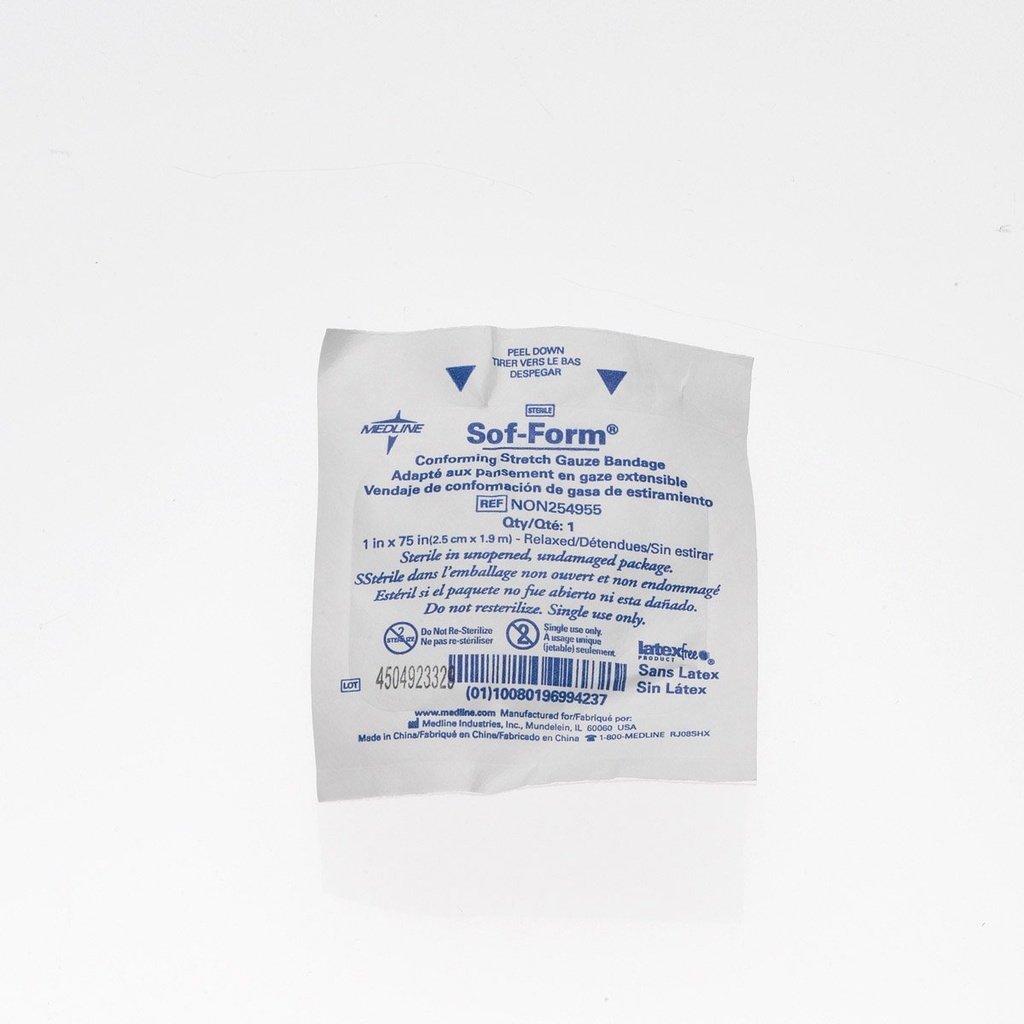 Medline Sterile Conforming Stretch Gauze Bandages, 1" x 75", Ideal for Wound Care, Pack of 12