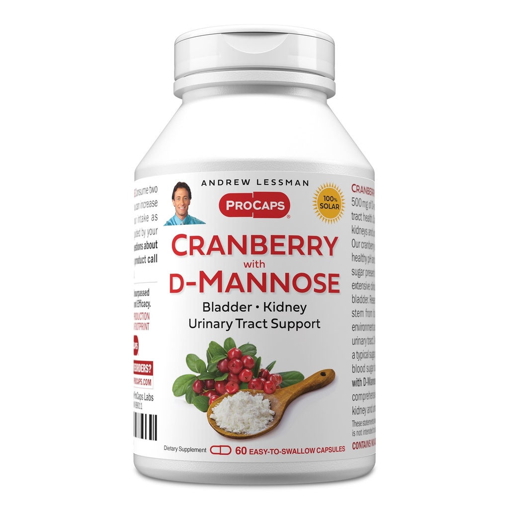 ANDREW LESSMAN Cranberry με D-Mannose - 60 κάψουλες - Υποστηρίζει την κηλίδωση, το νεφρό και την ουρολοίμωξη. Υψηλή ισχύς Standardized Cranberry συμπυκνωμένο και D-Mannose. Εύκολο να καταπιείτε κάψουλες