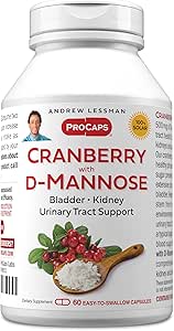 ANDREW LESSMAN Cranberry with D-Mannose - 60 Capsules - Supports Bladder, Kidney and Urinary Tract Health. High Potency Standardized Cranberry Concentrate and D-Mannose. Easy to Swallow Capsules