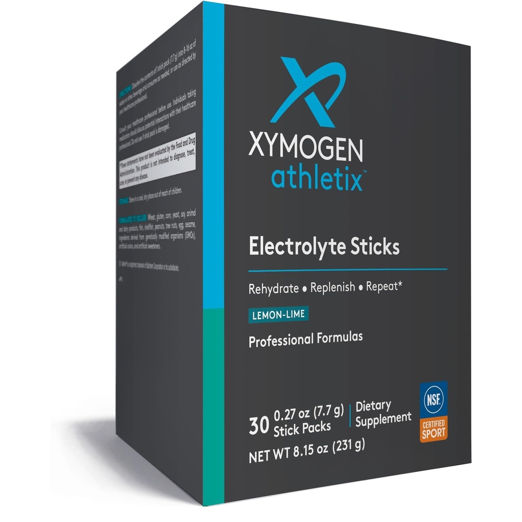 XYMOGEN Electrolyte Stick, Lemon-Lime, 30 Servings | Hydration and Fluid Balance Support, Key Electrolytes with Vitamin C, Sugar-Free Electrolyte Powder Packets