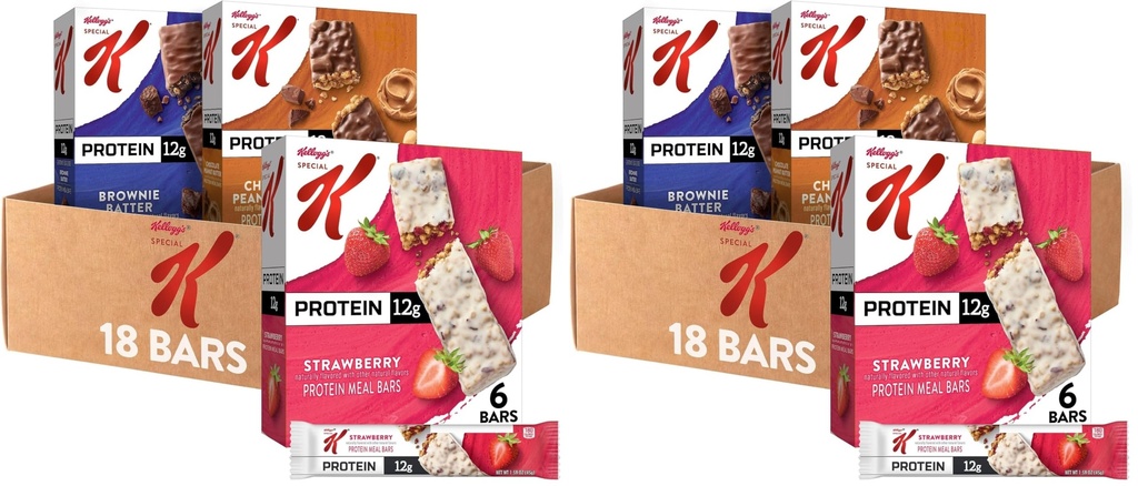 Special K Bar Protein Meal Bars,Meal Replacement,Bulk Protein Snacks,Variety Package,18 Count (Pack of 2)