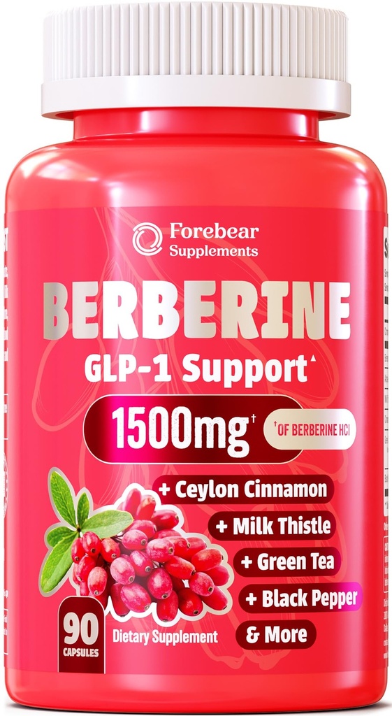 Berberine 1500mg GLP-1 Weight Loss Supplement Pills for Women & Men | Appetite Suppressant | Ceylon Cinnamon, Milk Thistle, Chromium Picolinate, Green Tea & Alpha Lipoic Acid – 90 Veggie Capsules