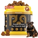 4-in-1 Muscle Gain Chews for Dogs: High Protein Supplement with BCAAs, Glucosamine & Salmon Oil – Premium Muscle Builder for All Breeds, Puppies to Senior – Salmon Flavor Soft Chews, 100 Tabs