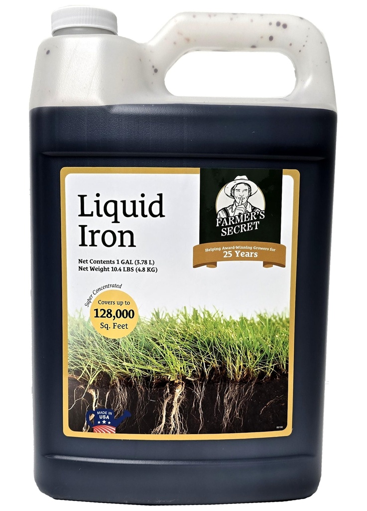 Farmer’s Secret Liquid Iron for Lawns and Gardens - Chelated Liquid Iron Supplement - for use on All Types of Grass, Plants and Trees (128oz)
