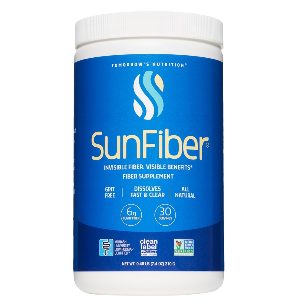 Tomorrow's Nutrition Sunfiber Prebiotic Fiber, Unflavored 30 Servings | Low FODMAP dietary supplement with gluten free formula for gut health support and daily digestive comfort support