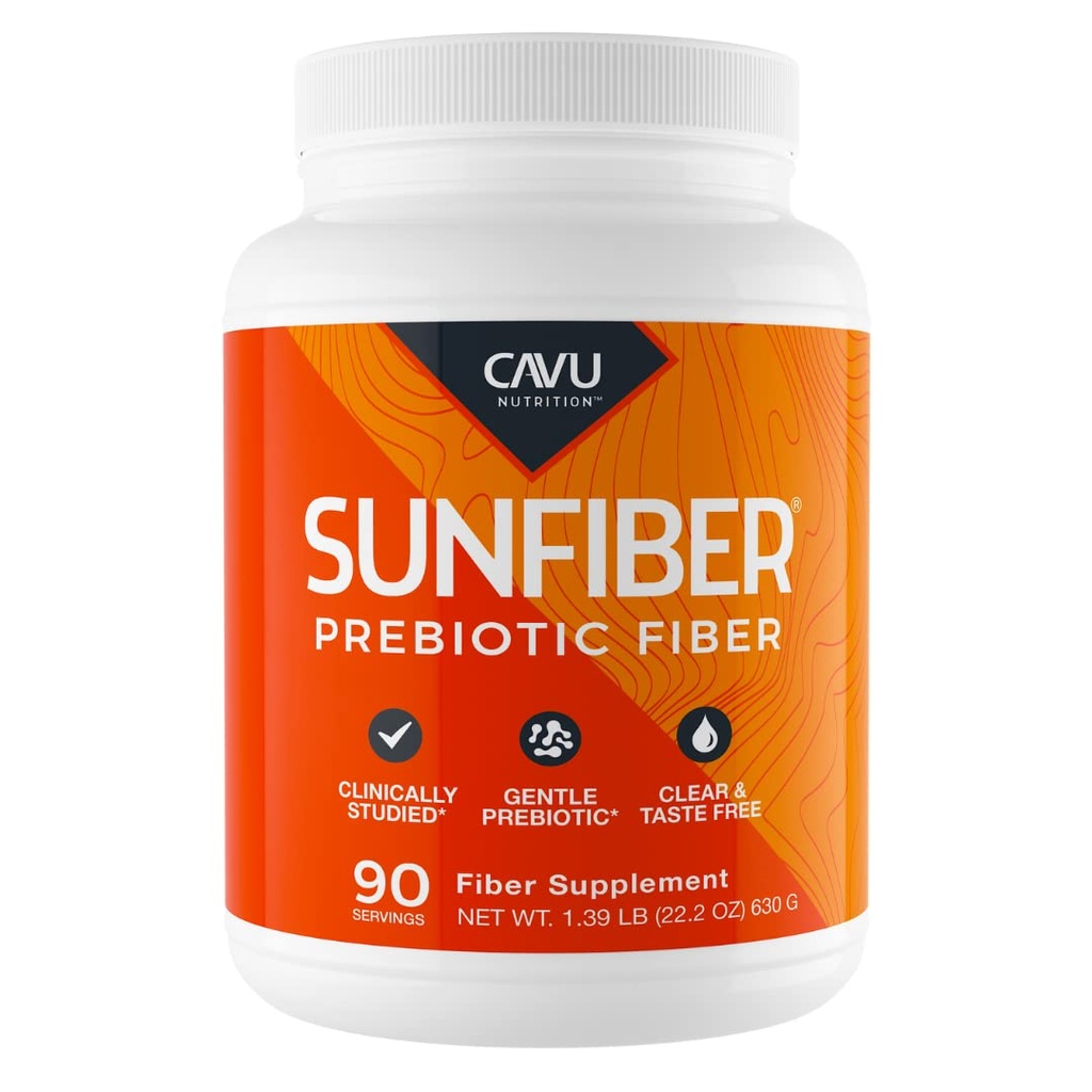 CAVU Sunfiber Soluble Prebiotic Fiber, Tasteless, Low-FODMAP, 90 Servings | 90-serving value size; tasteless soluble guar fiber; low-FODMAP; daily gut & digestive support.