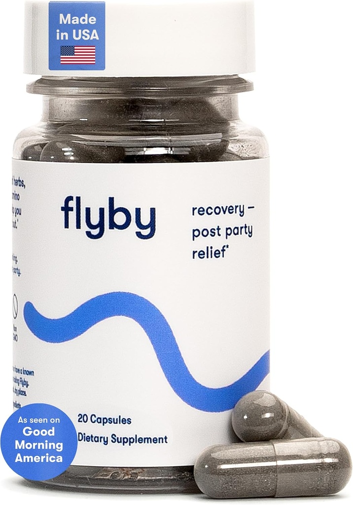 Flyby Recovery Supplement - All The Hang, Without The Over!TM - with Milk Thistle, Vitamin C, Actived Charcoal, and Apple Cider Vinegar - Pre & Post Drinking Formula (20 Count)