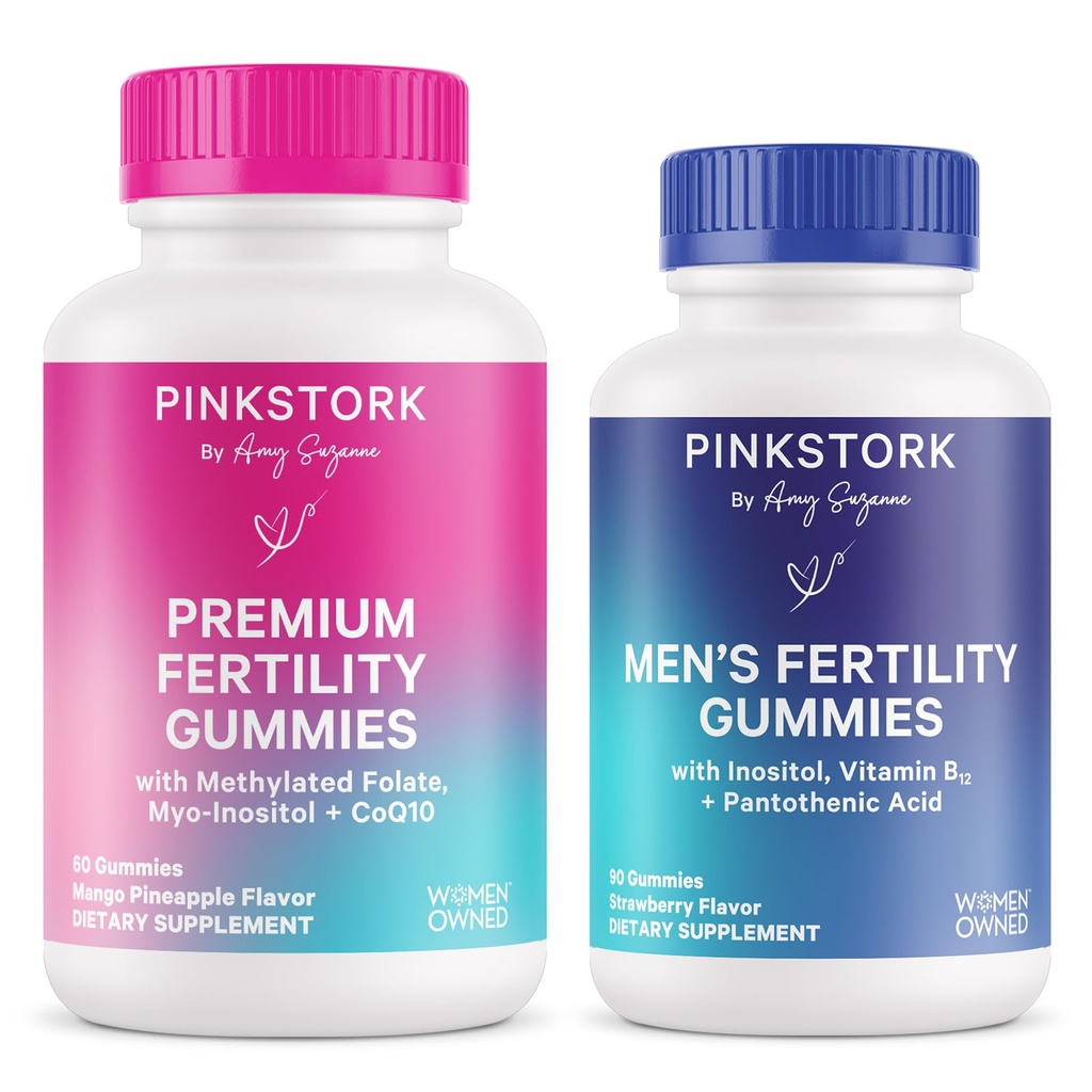 Pink Stork His and Hers Fertility Gummies Bundle, 1 Month Supply | Fertility Support for Women with Methylated Folate + Myo-Inositol - Fertility Support for Men with Folic Acid + Inositol