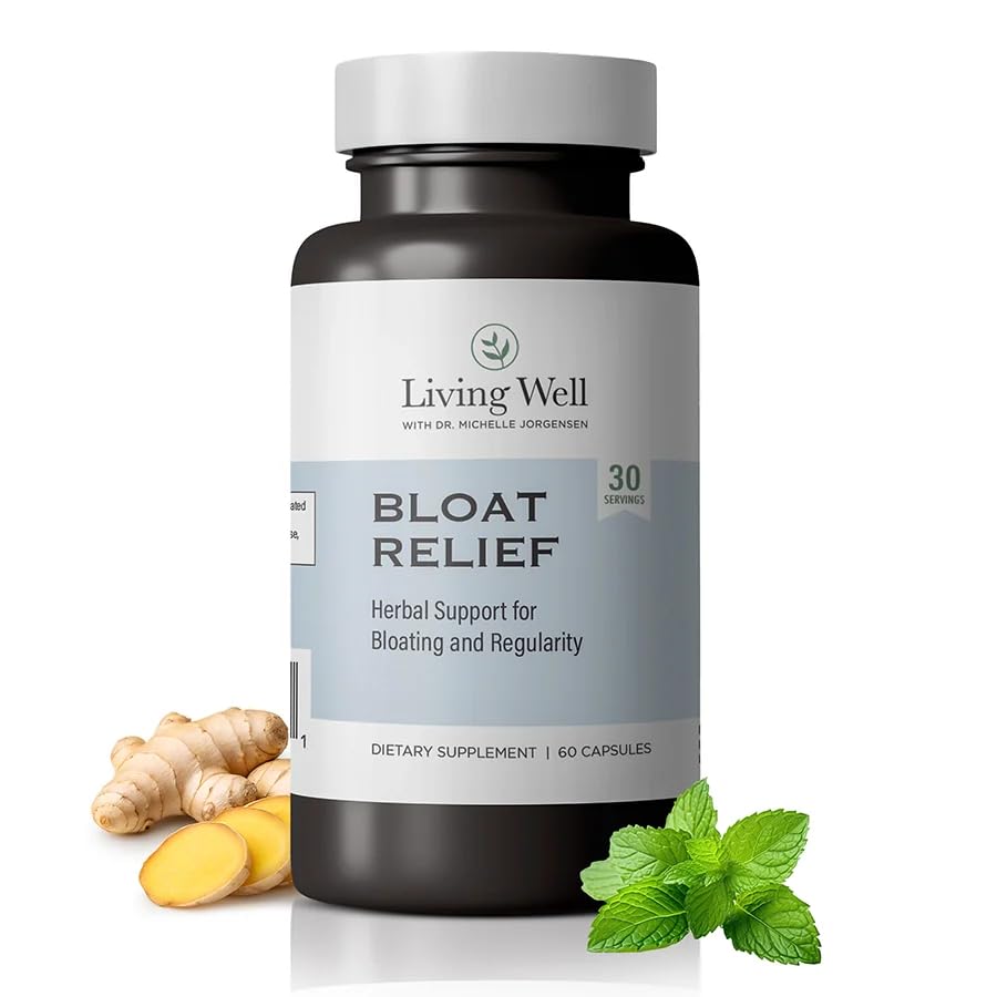Living Well Dr. Michelle Fast-Acting Bloat Relief Capsules | Herbal Formula with Triphala, Artichoke and Ginger - Supports Digestive Comfort and Gut Motility